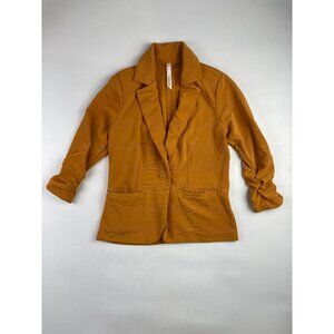 NY Collection Women's PM Mustard Gathered Sleeve Blazer